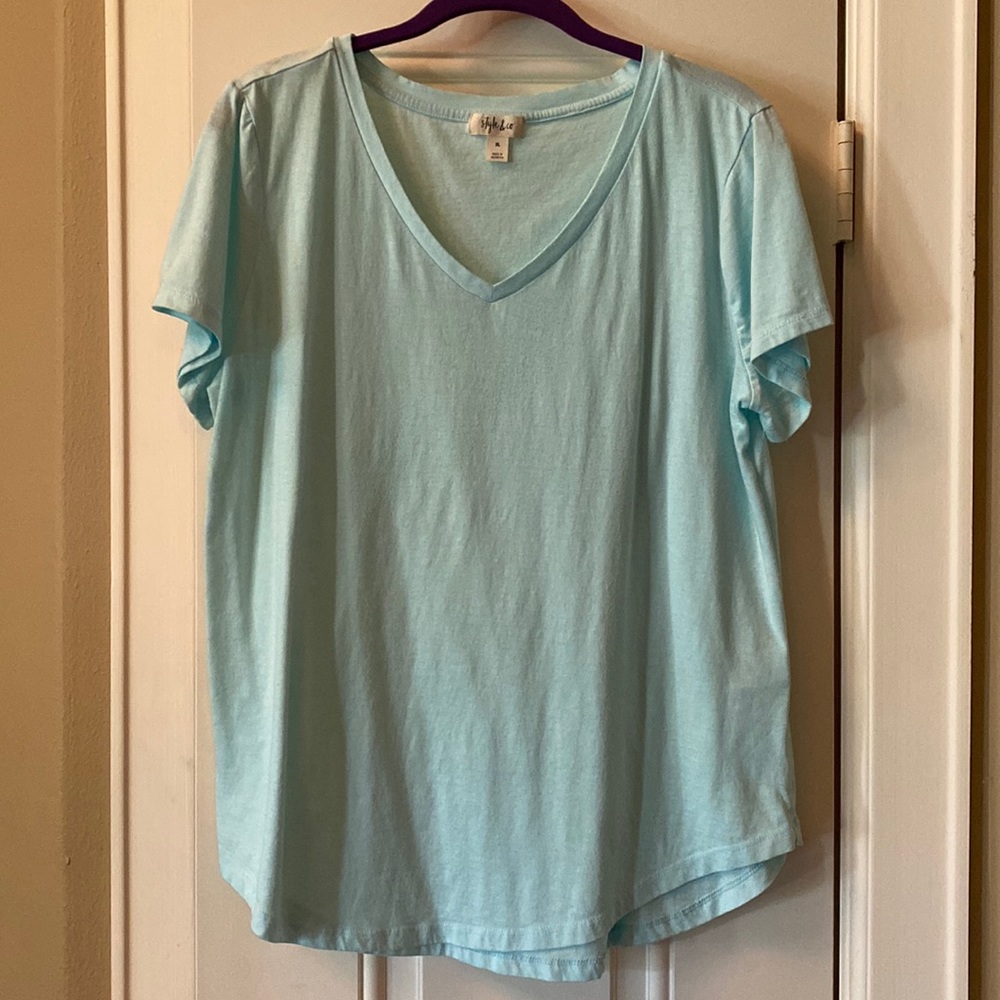 Style & Co Light Blue V-Neck T-Shirt Women's Size XL